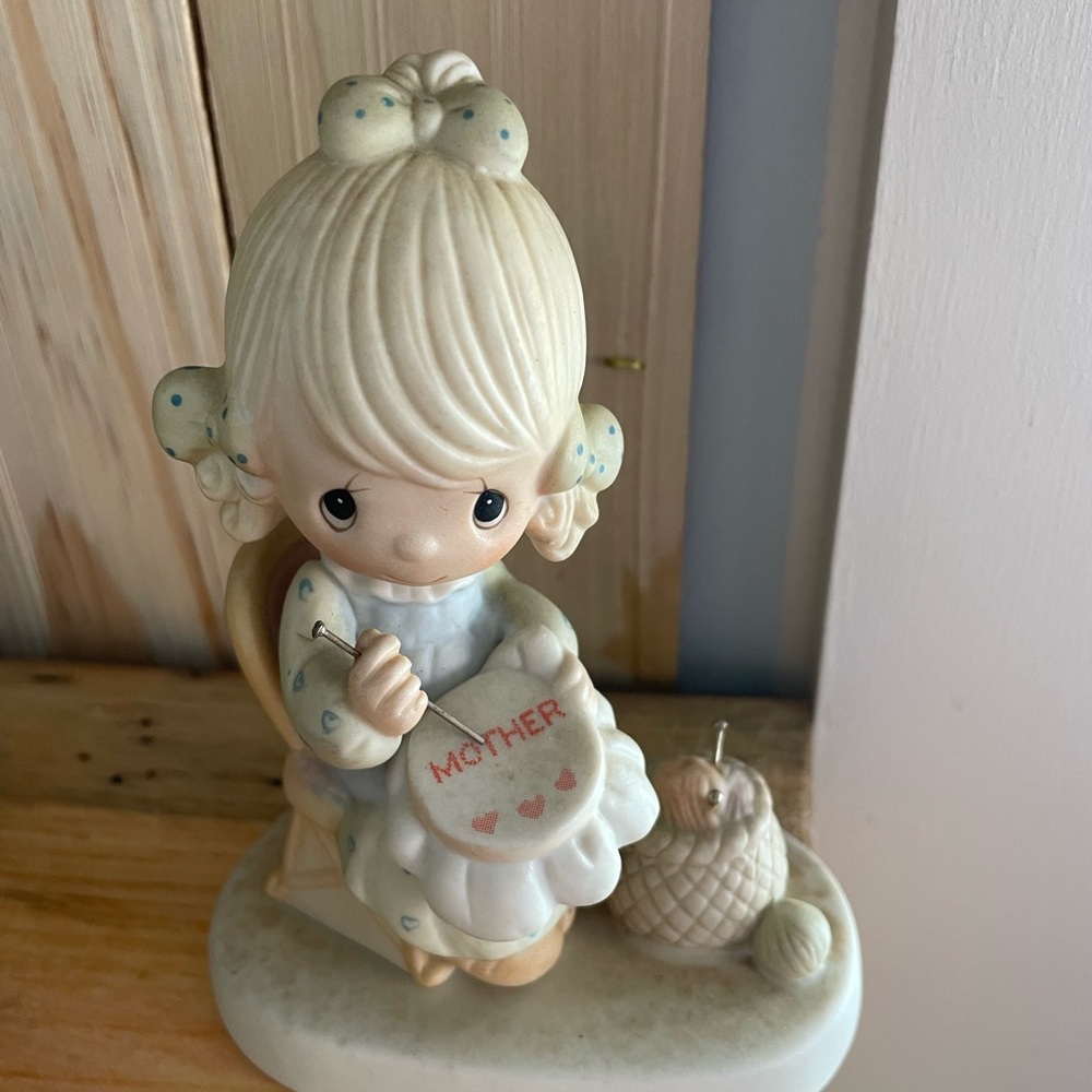 Precious Moments Cream and Blue Decor Accent